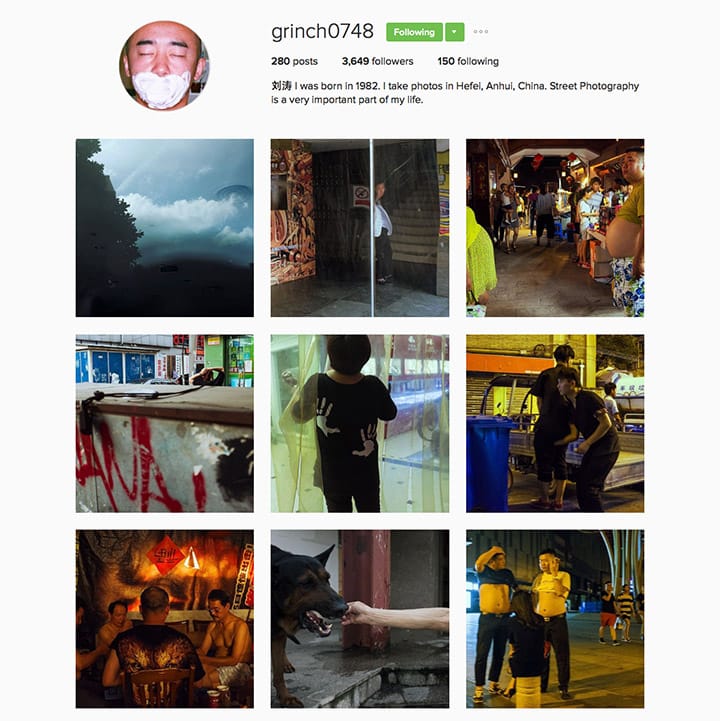 劉濤(@grinch0748)，街頭攝影師，主業是為中國安徽省一家供水公司從事抄水錶工作，利用職務可以四處穿梭的性質，從事街頭攝影。