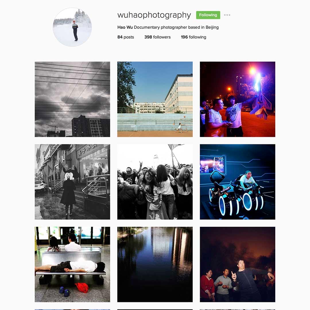 Wu Hao （＠wuhaophotography），駐北京攝影師，新聞學專業畢業後以自由攝影師的身份生活於上海和北京等地。