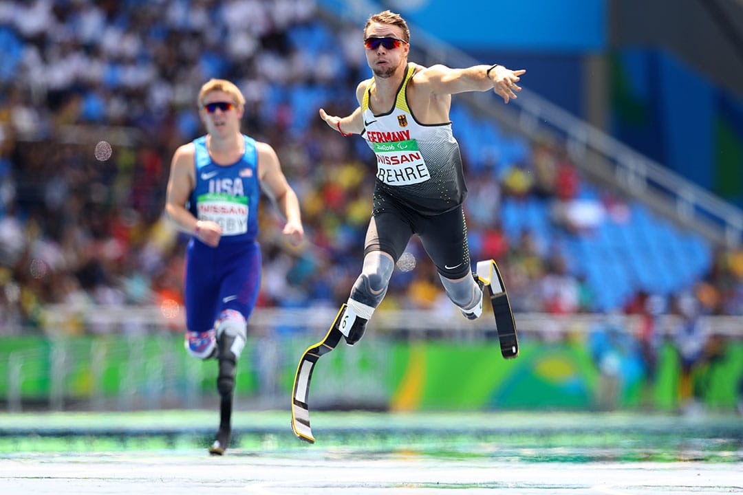德國選手David Behre出賽男子四百公尺T44級決賽。