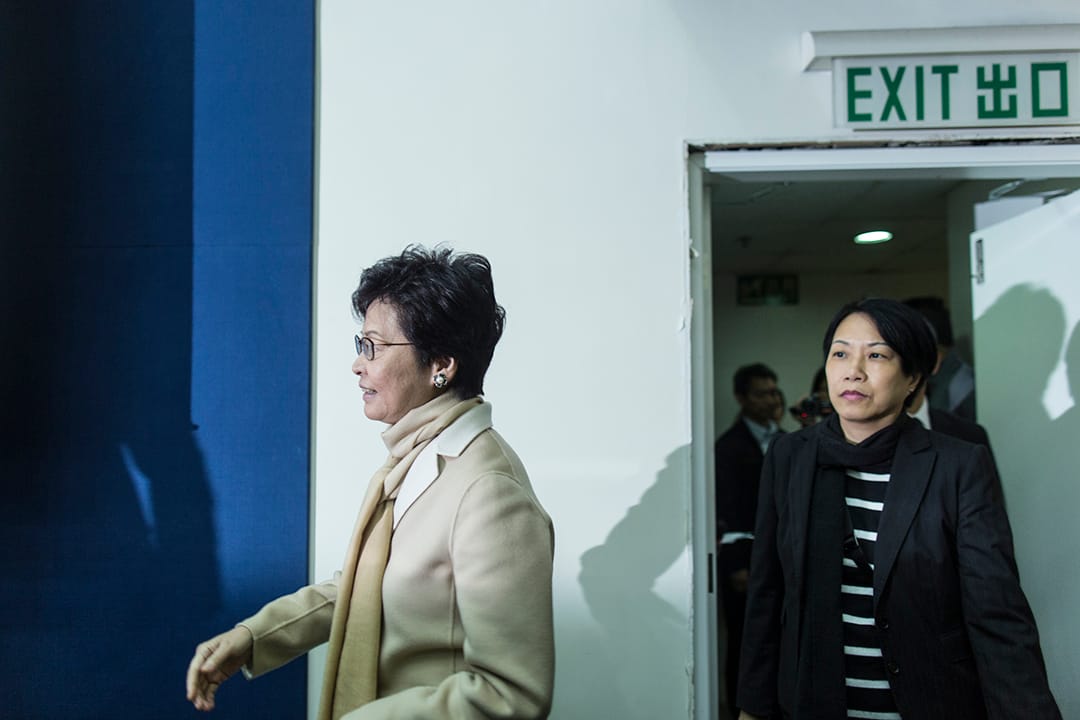 特首候選人林鄭月娥出席記協舉辦的選舉論壇。