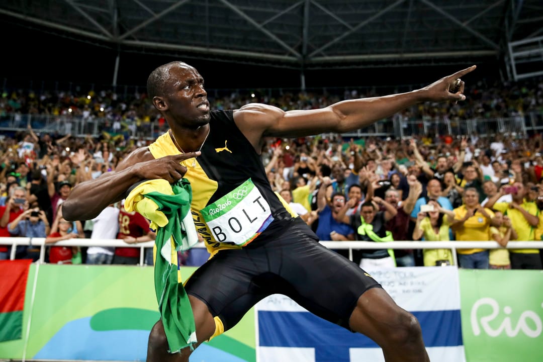 2016年8月19日,巴西里約熱內盧奧運會,保特在勝出男子4x100接力賽後擺出招牌動作慶祝。