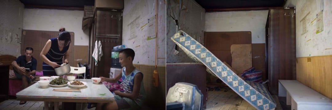 2017年8月17日,一位女士從房間裏走到房間外的小廚房中做飯。