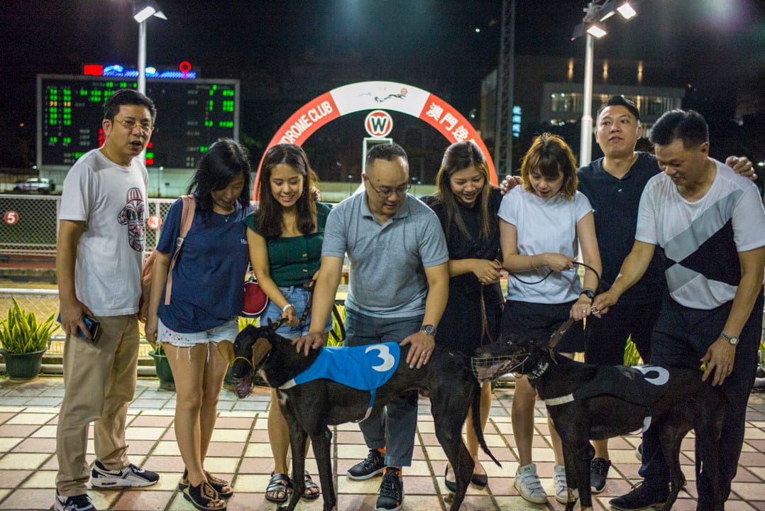 每一场赛事结束后,获胜的赛狗都会跟狗主合照。