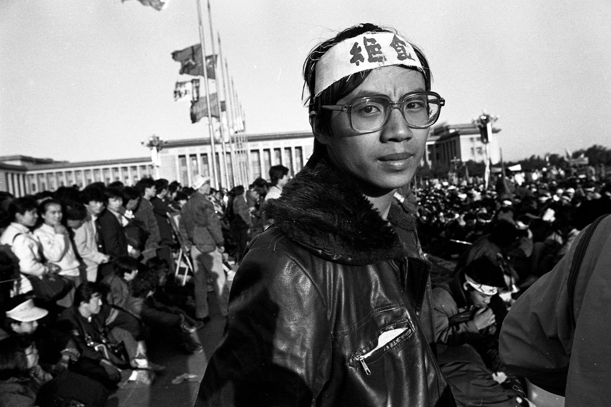 1989年5月14日,天安門廣場上的王丹。