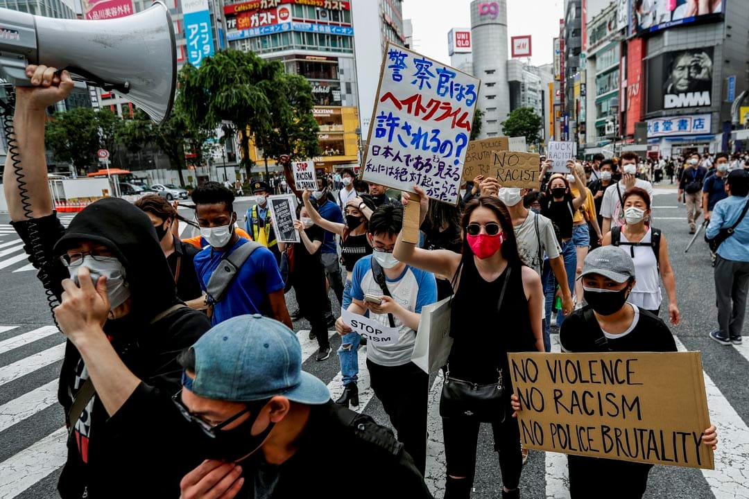 2020年6月6日，日本東京的民眾上街聲援美國示威。