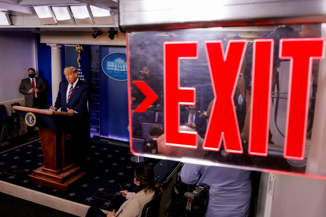 2020年11月5日美国华盛顿白宫，美国总统特朗普于新闻发布会上谈及2020年美国总统大选的结果。