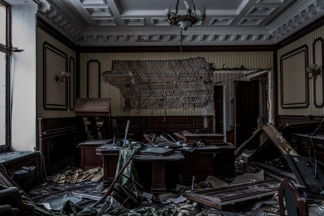 2022年3月9日，烏克蘭第二大城市哈爾科夫，被俄軍炮彈炸毀的州長辦公大樓。