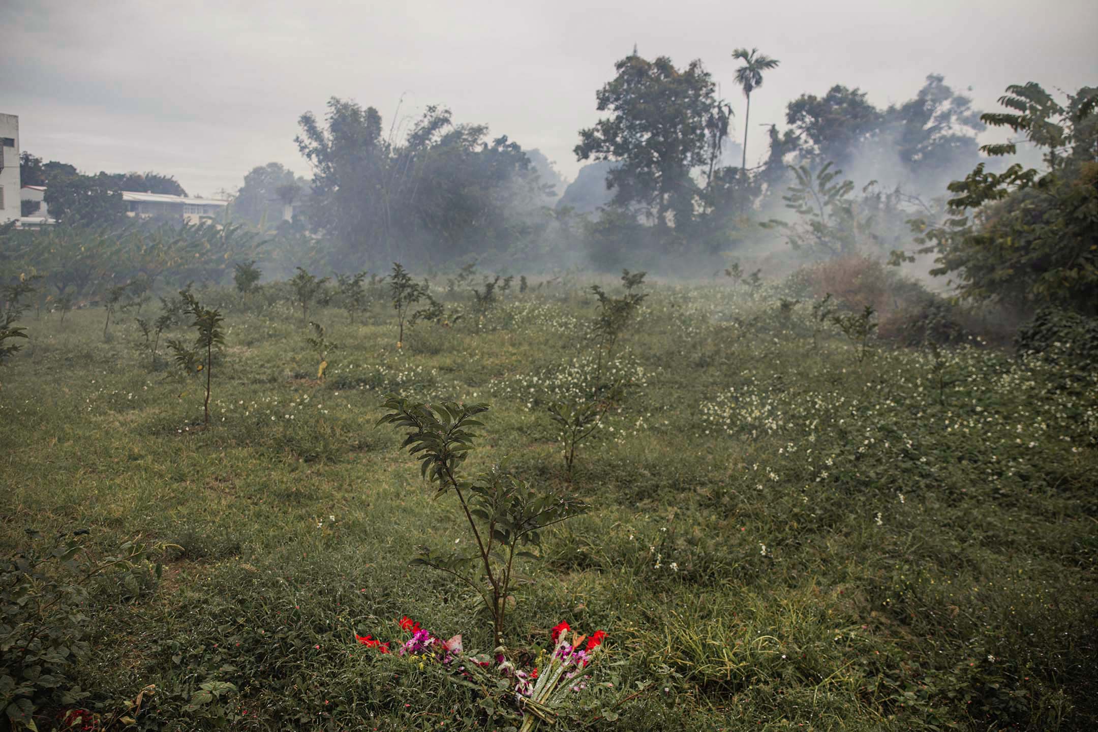 2023年2月5日,台東,炸寒單後煙霧籠罩郊野。