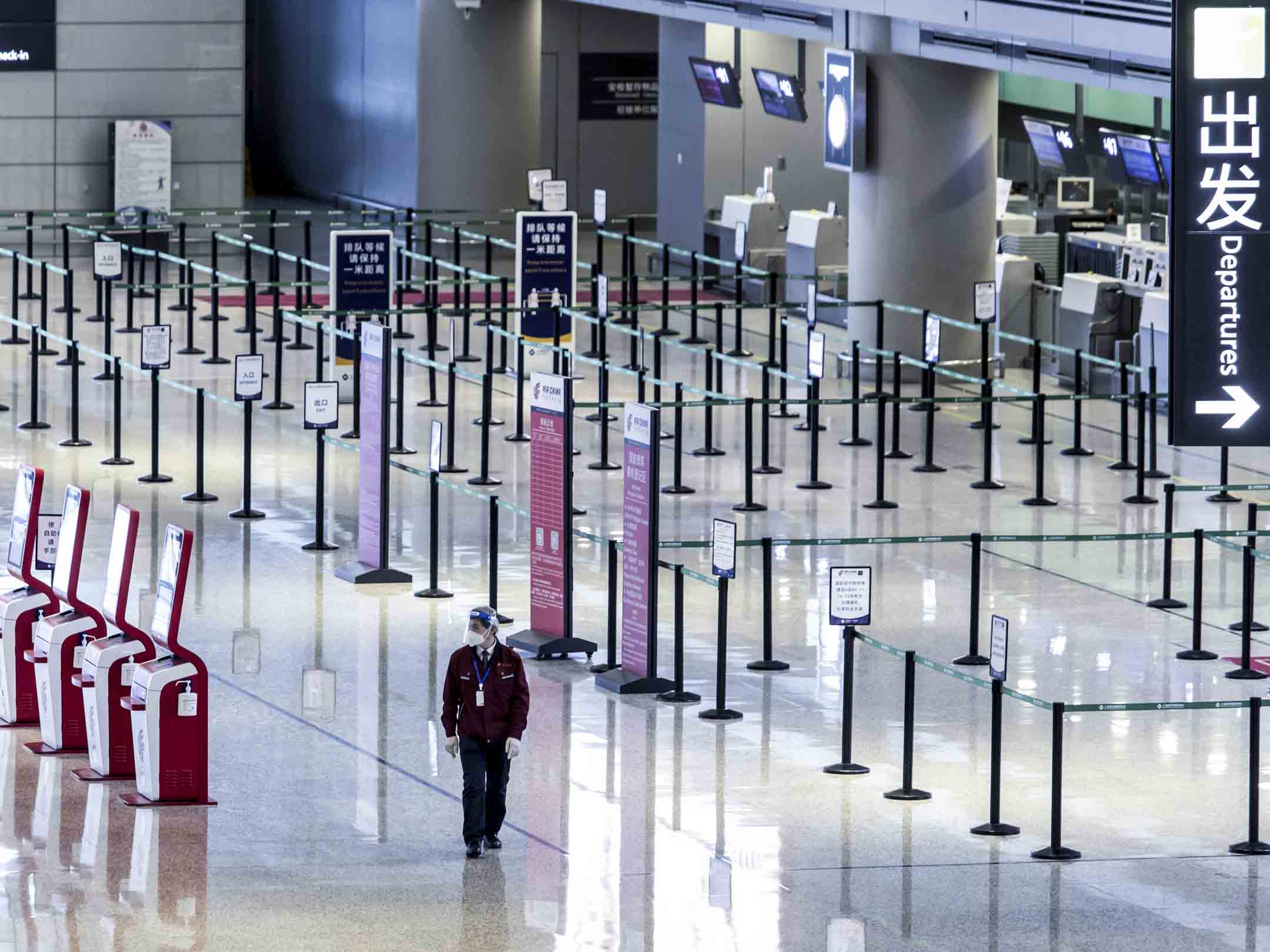 2022年3月21日,上海虹橋國際機場的國航航班登機區。