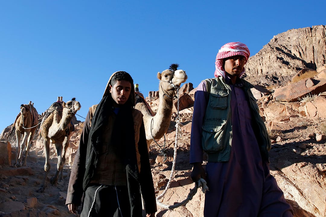 2015年12月9日,西奈山,嚮導帶領遊客由山頂步往山腳的聖凱瑟琳聖殿。攝:Amr Abdallah Dalsh/REUTERS